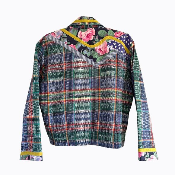Vintage Floral Mixed Media Jacket Sz S/M Patchwork Cotton Boho Artsy Cottagecore - Picture 2 of 8